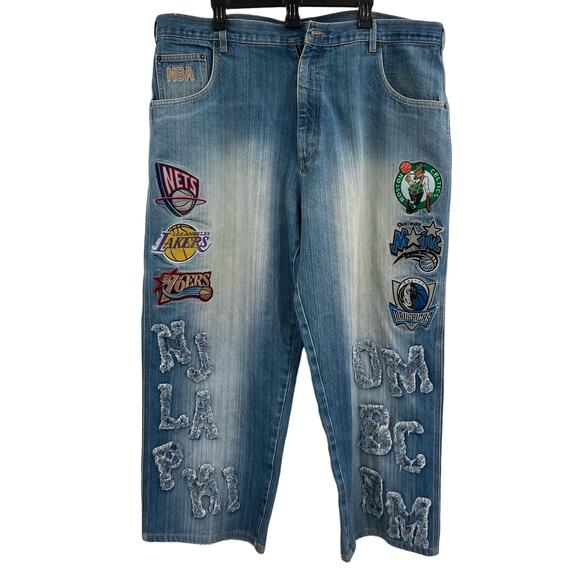 UNK NBA Denim Logo Patch Jeans Basketball Y2K Baggy Blue Cotton Men Size 42 READ